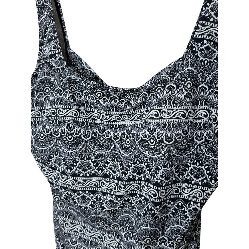 Vintage Robby Len One-Piece Swimsuit Criss Cross Back Black White Print Size 14 - Picture 2 of 10